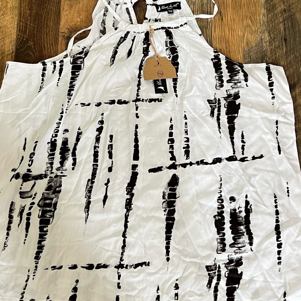 NWT Blanc du Nil Sleeveless Tie-Neck Halter Top - Picture 4 of 6